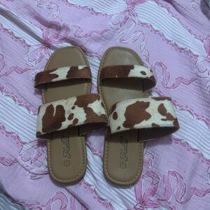 Cow Print Slide Sandals